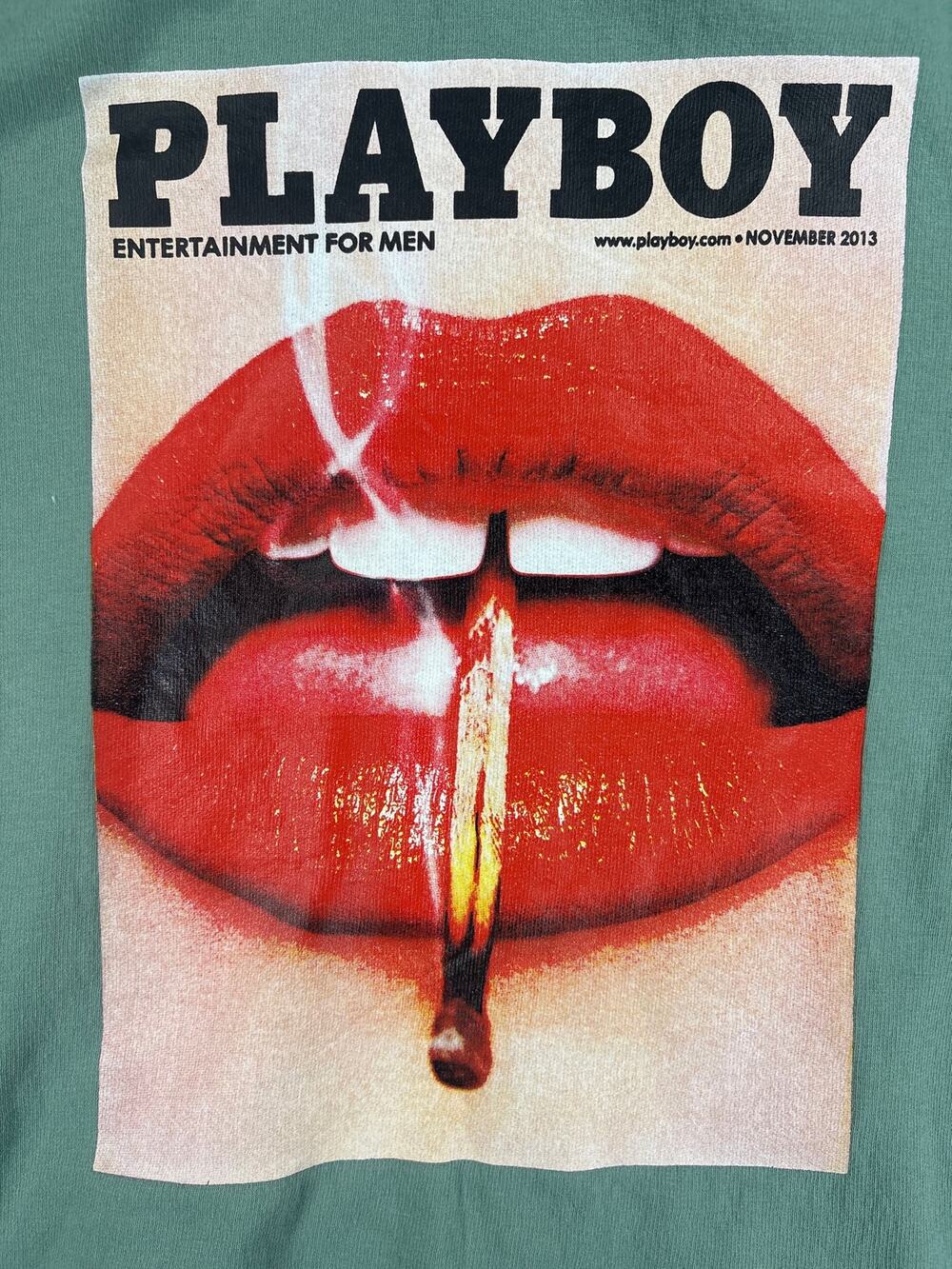 Playboy x Missguided Womens Hoodie US 6 Green November 2013 Lips Graphic